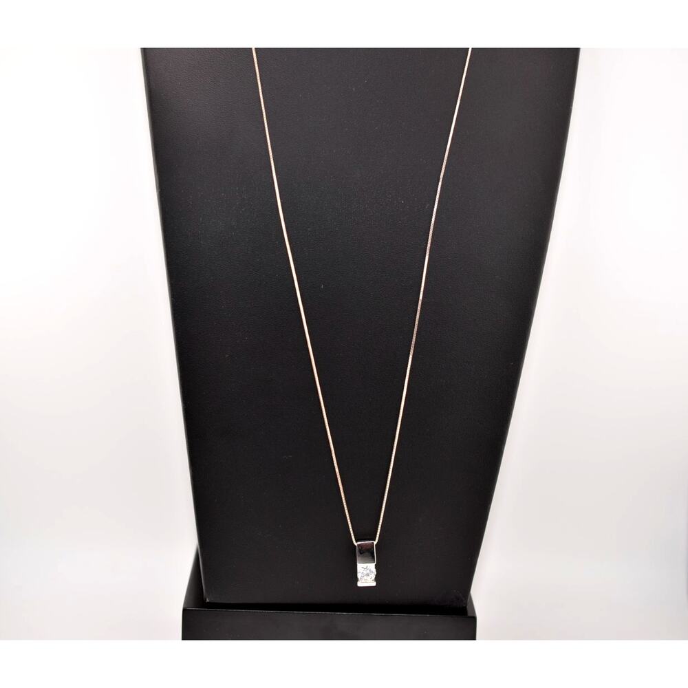 SU Italy Sterling Silver Solitaire CZ Necklace